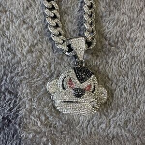 Silver and Black Iced Out Pendant Necklace